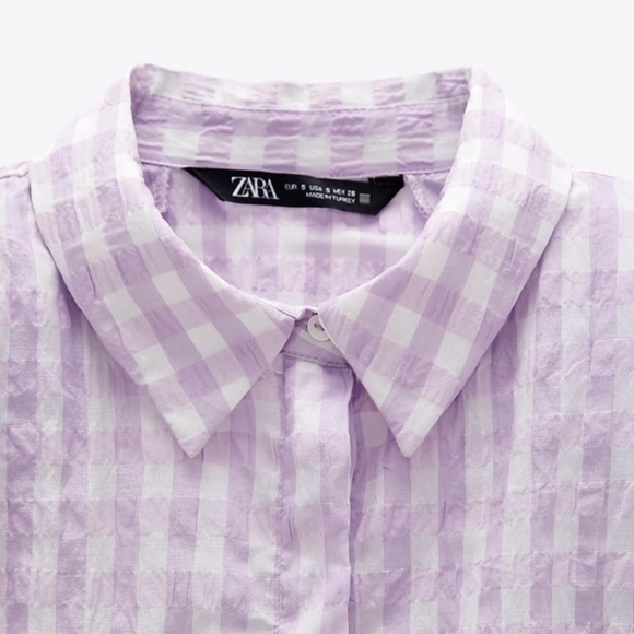 NWOT Zara Shoulder Pad Cropped Gingham Button Down Top - Picture 6 of 9